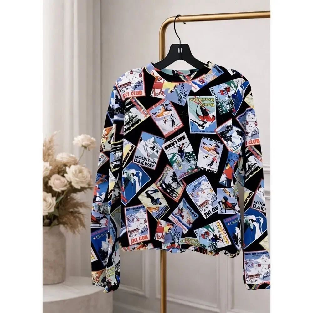 Vintage Moschino multicolor postcard-print sweatshirt M